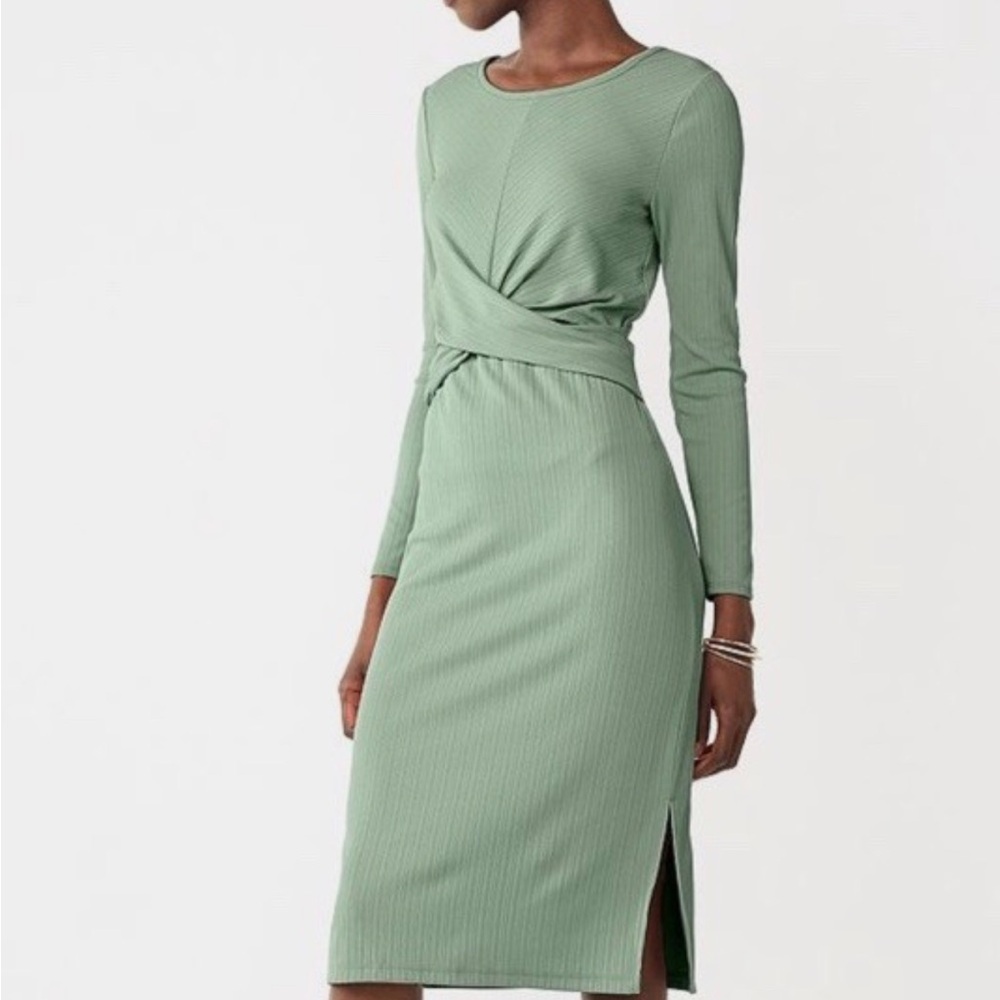 Nine West Sage Green Twist Front Midi Dress
